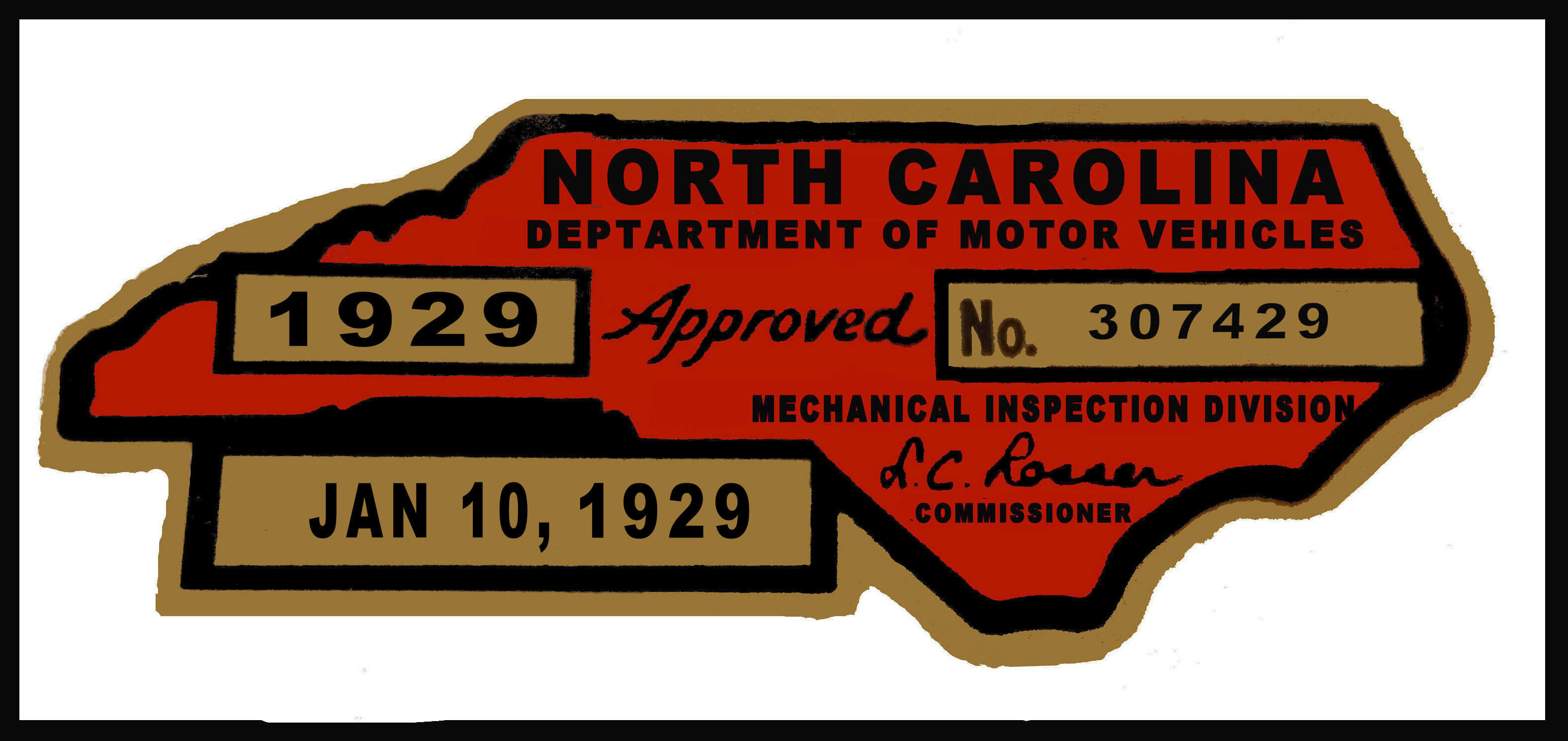 (image for) 1929 NC Inspection Sticker (Estimate)